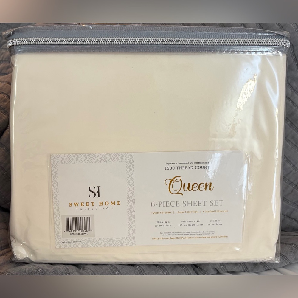 Sweet Home Collection Queen Sheet Set in Ivory 2 Extra Pillow Cases